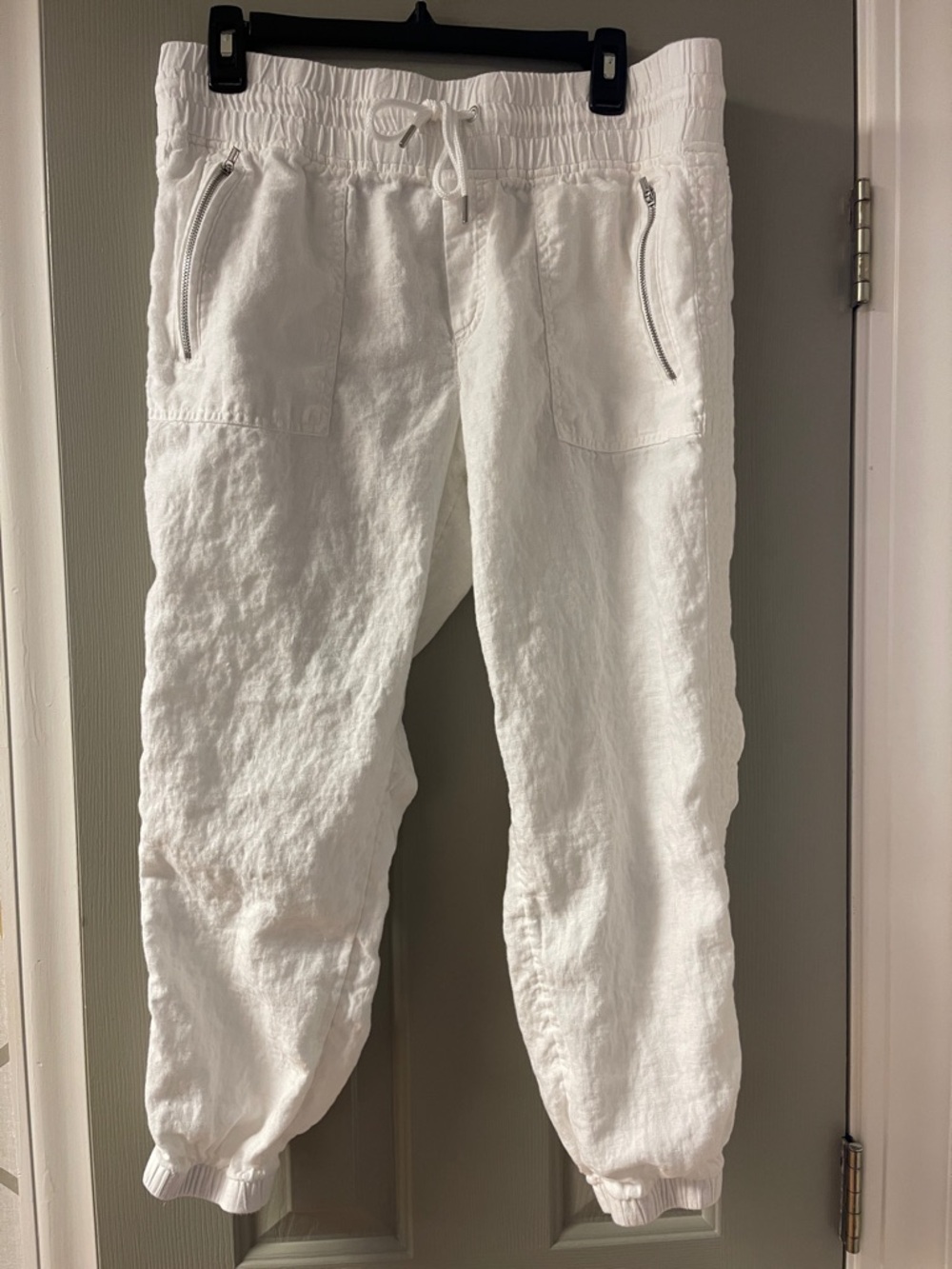 Athleta White 100% Linen Jogger Pants 12P L